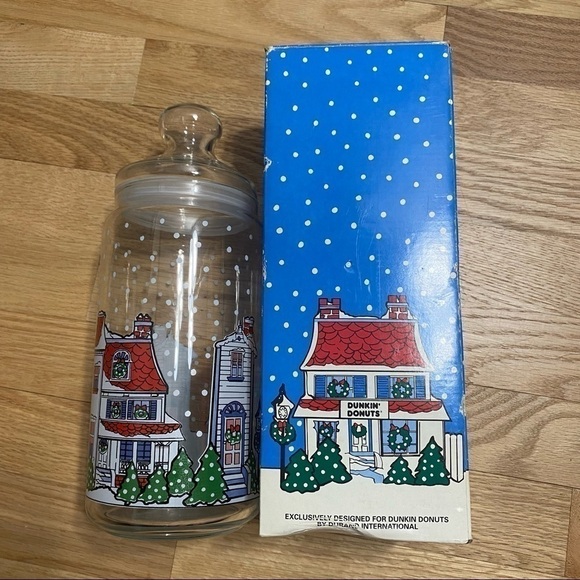Vintage Dunkin Donuts Glass Christmas Storage Jar - Picture 2 of 3